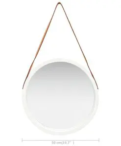 vidaXL Wall Mirror with Strap 50 cm White