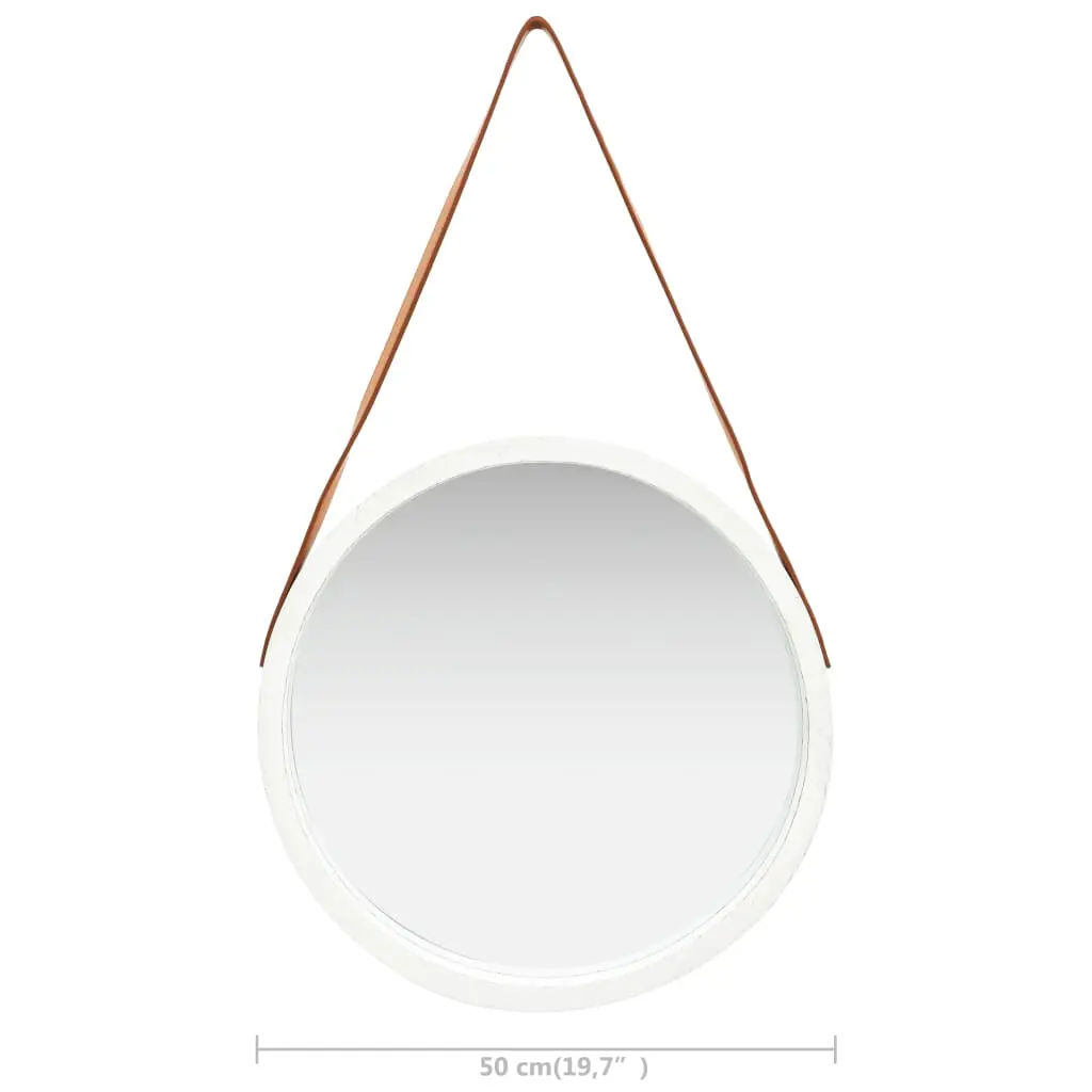 vidaXL Wall Mirror with Strap 50 cm White