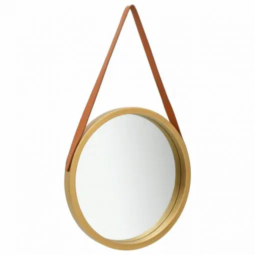 vidaXL Wall Mirror with Strap 50 cm Gold