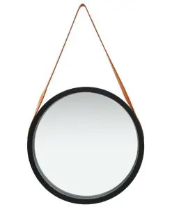 vidaXL Wall Mirror with Strap 50 cm Black