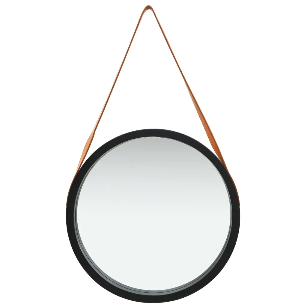vidaXL Wall Mirror with Strap 50 cm Black