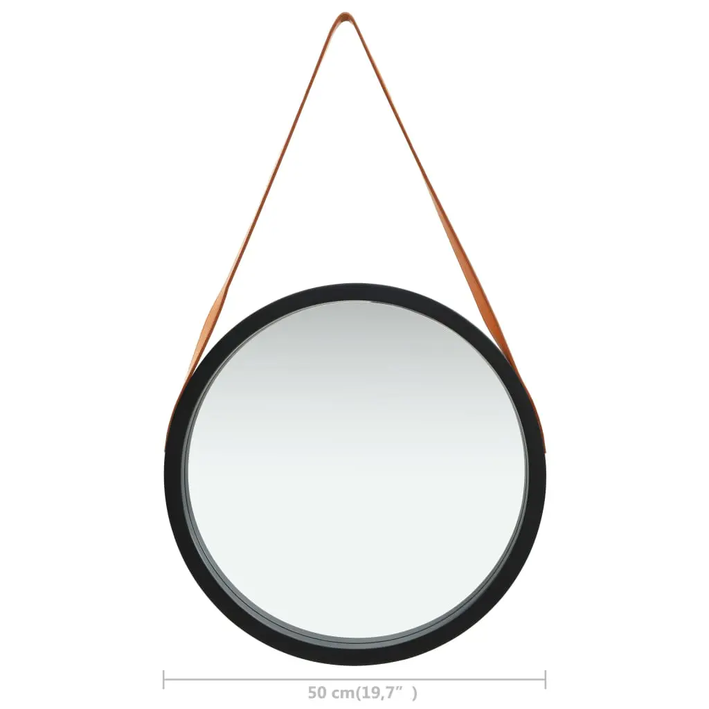 vidaXL Wall Mirror with Strap 50 cm Black