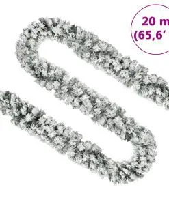 vidaXL Christmas Garland with Flocked Snow Green 20 m PVC