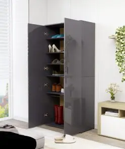vidaXL Shoe Cabinet High Gloss Grey 80x39x178 cm Chipboard