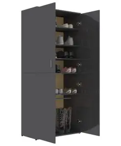 vidaXL Shoe Cabinet High Gloss Grey 80x39x178 cm Chipboard