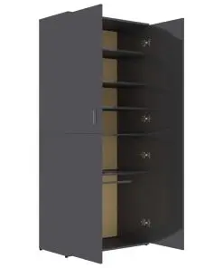 vidaXL Shoe Cabinet High Gloss Grey 80x39x178 cm Chipboard