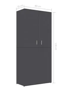 vidaXL Shoe Cabinet High Gloss Grey 80x39x178 cm Chipboard
