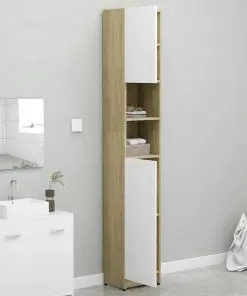 vidaXL Bathroom Cabinet White and Sonoma Oak 32×25.5×190 cm Chipboard