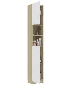 vidaXL Bathroom Cabinet White and Sonoma Oak 32×25.5×190 cm Chipboard