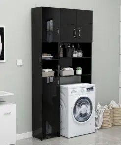 vidaXL Bathroom Cabinet High Gloss Black 32×25.5×190 cm Chipboard