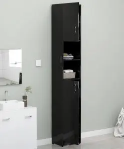 vidaXL Bathroom Cabinet High Gloss Black 32×25.5×190 cm Chipboard