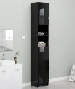 vidaXL Bathroom Cabinet High Gloss Black 32×25.5×190 cm Chipboard