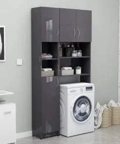 vidaXL Bathroom Cabinet High Gloss Grey 32×25.5×190 cm Chipboard