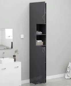 vidaXL Bathroom Cabinet High Gloss Grey 32×25.5×190 cm Chipboard