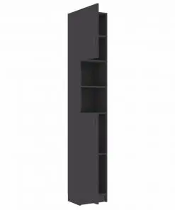 vidaXL Bathroom Cabinet High Gloss Grey 32×25.5×190 cm Chipboard