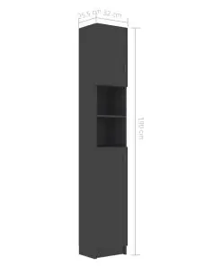 vidaXL Bathroom Cabinet High Gloss Grey 32×25.5×190 cm Chipboard
