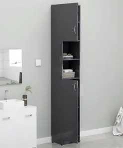 vidaXL Bathroom Cabinet High Gloss Grey 32×25.5×190 cm Chipboard