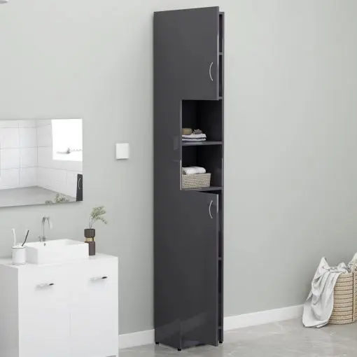 vidaXL Bathroom Cabinet High Gloss Grey 32×25.5×190 cm Chipboard