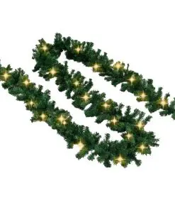 vidaXL Christmas Garland with LED Lights Green 10 m PVC