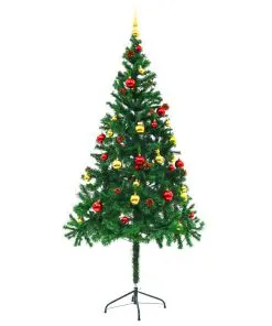 vidaXL Artificial Christmas Tree with Baubles and LEDs Green 180 cm