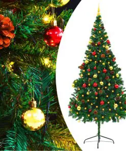vidaXL Artificial Christmas Tree with Baubles and LEDs Green 210 cm
