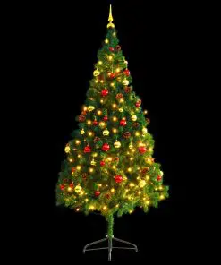 vidaXL Artificial Christmas Tree with Baubles and LEDs Green 210 cm