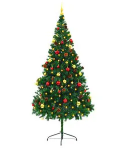vidaXL Artificial Christmas Tree with Baubles and LEDs Green 210 cm