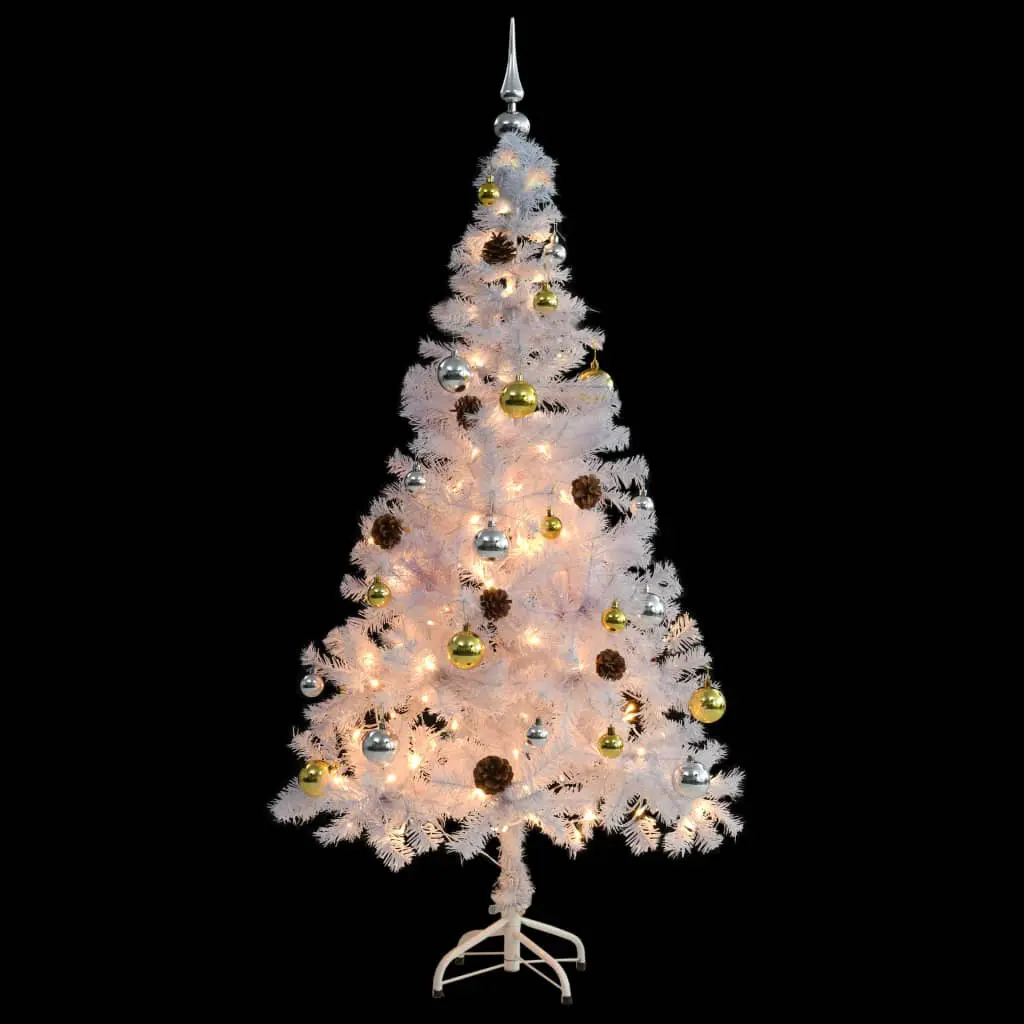 vidaXL Artificial Christmas Tree with Baubles and LEDs White 150 cm