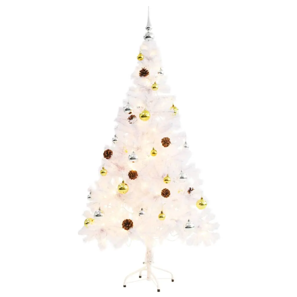 vidaXL Artificial Christmas Tree with Baubles and LEDs White 150 cm