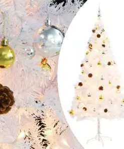 vidaXL Artificial Christmas Tree with Baubles and LEDs White 180 cm