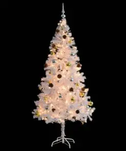 vidaXL Artificial Christmas Tree with Baubles and LEDs White 180 cm