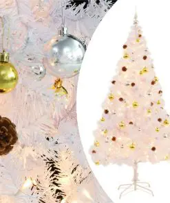 vidaXL Artificial Christmas Tree with Baubles and LEDs White 210 cm