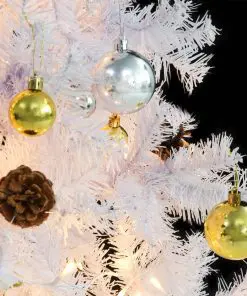 vidaXL Artificial Christmas Tree with Baubles and LEDs White 210 cm