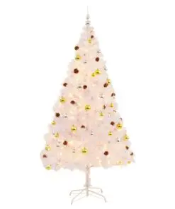 vidaXL Artificial Christmas Tree with Baubles and LEDs White 210 cm