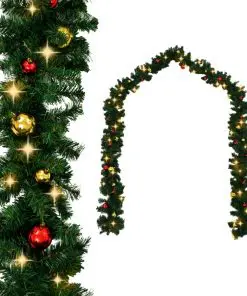 vidaXL Christmas Garland with Baubles and LED Lights Green 5 m PVC