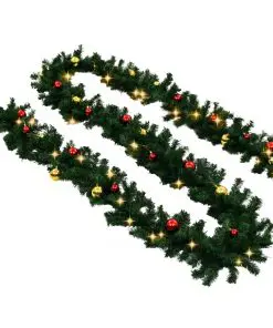 vidaXL Christmas Garland with Baubles and LED Lights Green 5 m PVC
