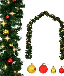 vidaXL Christmas Garland with Baubles and LED Lights Green 10 m PVC