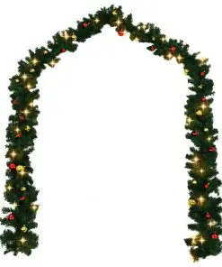 vidaXL Christmas Garland with Baubles and LED Lights Green 20 m PVC