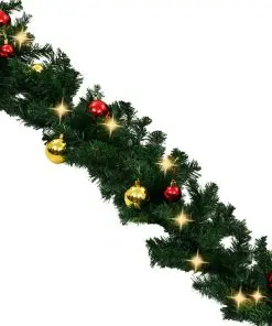 vidaXL Christmas Garland with Baubles and LED Lights Green 20 m PVC