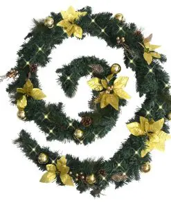 vidaXL Christmas Garland with LED Lights Green 2.7 m PVC