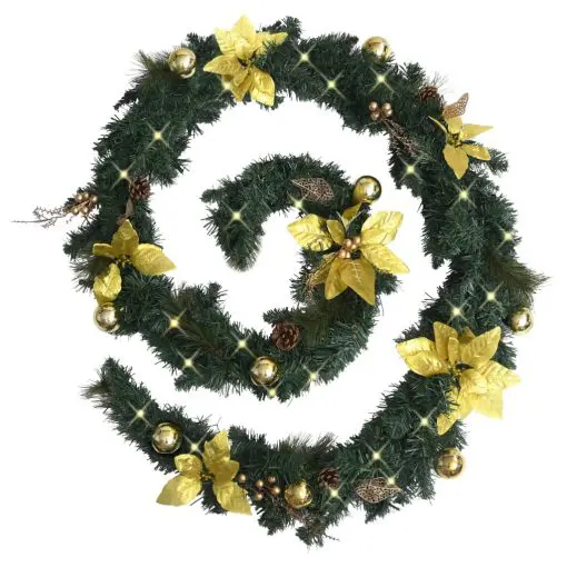 vidaXL Christmas Garland with LED Lights Green 2.7 m PVC