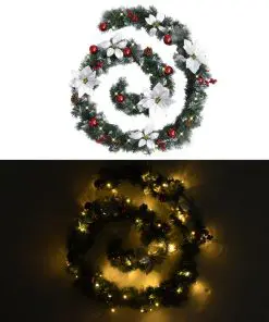 vidaXL Christmas Garland with LED Lights Green 2.7 m PVC