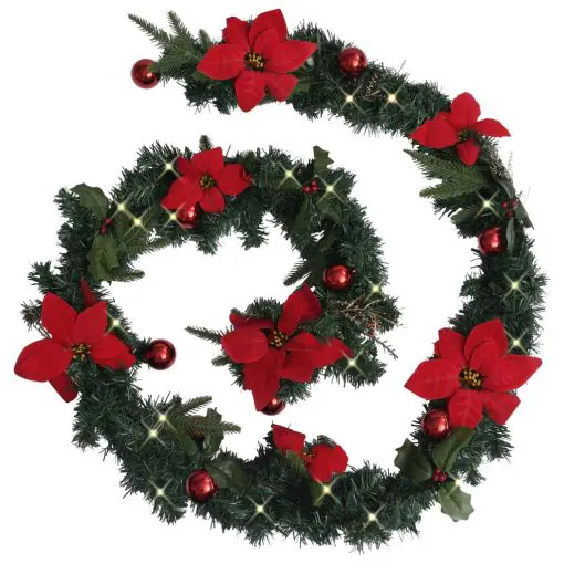 vidaXL Christmas Garland with LED Lights Green 2.7 m PVC