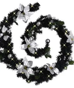 vidaXL Christmas Garland with LED Lights Black 2.7 m PVC