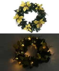 vidaXL Christmas Wreath with LED Lights Green 60 cm PVC