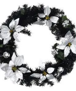 vidaXL Christmas Wreath with LED Lights Black 60 cm PVC