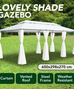 vidaXL Gazebo with Curtains 600x298x270 cm White 180g/m²