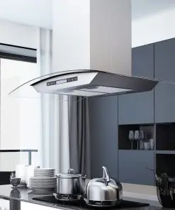 vidaXL Island Range Hood 90 cm LCD Display Touch Sensor 756 m³/h LED