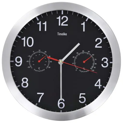 vidaXL Wall Clock with Quartz Movement Hygrometer and Thermometer 30 cm Black