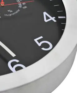 vidaXL Wall Clock with Quartz Movement Hygrometer and Thermometer 30 cm Black